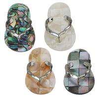 Brass Jewelry Pendants, with Black Shell & Yellow Shell & White Shell & Abalone Shell, Slipper, silver color plated Approx 