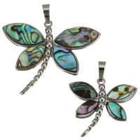 Animal Brass Pendants, with Abalone Shell, Dragonfly, silver color plated Approx 