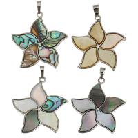 Brass Flower Pendants, with Black Shell & Yellow Shell & Abalone Shell, silver color plated Approx 