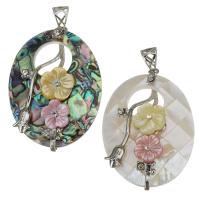 Rhinestone Brass Pendants, with Pink Shell & Yellow Shell & White Shell & Abalone Shell, silver color plated & with flower pattern & with rhinestone Approx 