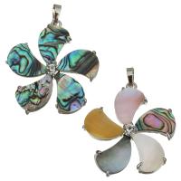 Rhinestone Brass Pendants, with Pink Shell & Yellow Shell & White Shell & Abalone Shell, silver color plated & with rhinestone Approx 