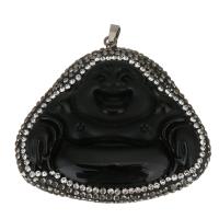 Rhinestone Clay Pave Pendants, with Glass & Brass, Buddha, black Approx 