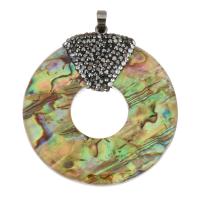 Rhinestone Clay Pave Pendants, with Abalone Shell & Brass, Donut, silver color plated Approx 