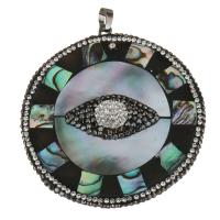 Rhinestone Clay Pave Pendants, with Black Shell & Abalone Shell & Brass, Flat Round, silver color plated Approx 