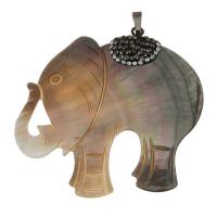 Black Shell Pendant, with Rhinestone Clay Pave & Brass, Elephant, silver color plated Approx 