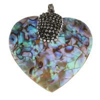 Abalone Shell Pendants, with Rhinestone Clay Pave & Brass, Heart, silver color plated Approx 