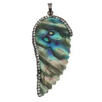 Abalone Shell Pendants, with Rhinestone Clay Pave & Brass, Wing Shape, silver color plated Approx 