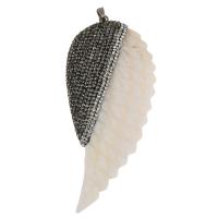White Shell Pendants, with Rhinestone Clay Pave & Brass, Wing Shape, silver color plated Approx 