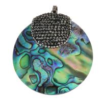 Abalone Shell Pendants, with Rhinestone Clay Pave & Brass, Flat Round, silver color plated Approx 