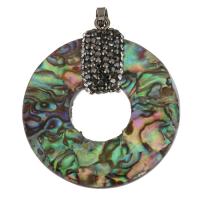 Abalone Shell Pendants, with Rhinestone Clay Pave & Brass, Donut, silver color plated Approx 