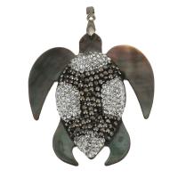 Rhinestone Clay Pave Pendants, with Black Shell & Brass, Turtle, silver color plated Approx 4mm 