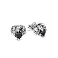 Titanium Steel Stud Earring, with Black Agate, Claw, anoint, fashion jewelry & for man, 9.5mmx9mm 