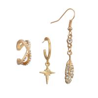 Zinklegierung Ohrring-Set, plattiert, drei Stücke & Modeschmuck & für Frau & mit Strass, goldfarben, verkauft von setzen