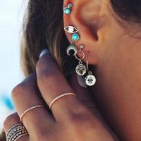 Zinc Alloy Earring Set, Stud Earring & earring, with turquoise, plated, 5 pieces & for woman & with rhinestone, silver color 