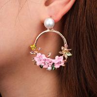 Plastic Pearl Zinc Alloy Earring, with Plastic Pearl, stainless steel post pin, plated, for woman & with rhinestone 40*53mm 
