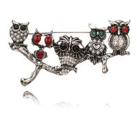 Rhinestone Zinc Alloy Brooch, with Plastic Pearl, Owl, plated, for woman & with rhinestone 26*70mm 