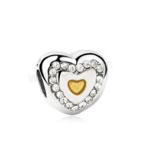 Zinc Alloy Heart Beads, DIY & with rhinestone, silver color Approx 