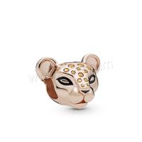 Zinc Alloy Animal Beads, Leopard, DIY & with rhinestone, rose gold color Approx 