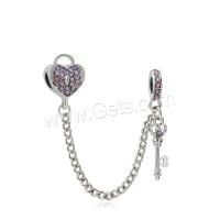 Zinc Alloy European Safety Chain, DIY & with rhinestone, silver color, 86mm, Approx 