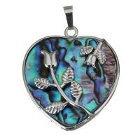 Brass Heart Pendants, with Abalone Shell, silver color plated Approx 