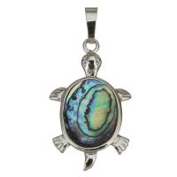 Animal Brass Pendants, with Abalone Shell, Turtle, silver color plated Approx 