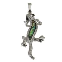 Animal Brass Pendants, with Abalone Shell, Gecko, silver color plated, with rhinestone Approx 