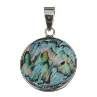 Brass Shell Pendants, with Abalone Shell, Flat Round, silver color plated Approx 