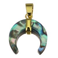 Brass Shell Pendants, with Abalone Shell, Moon, gold color plated Approx 