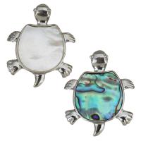 Brass Shell Pendants, with White Shell & Abalone Shell, Turtle, silver color plated Approx 