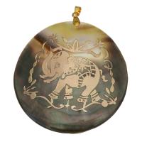 Brass Shell Pendants, with Black Shell, Flat Round, gold color plated, With Animal Pattern Approx 4mm 