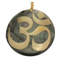 Brass Shell Pendants, with Black Shell, Flat Round, gold color plated Approx 4mm 