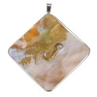 Brass Shell Pendants, with Pink Shell, Rhombus, silver color plated Approx 