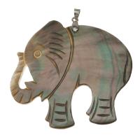 Black Shell Pendant, with Brass, Elephant, silver color plated Approx 4mm 