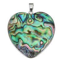Brass Shell Pendants, with Abalone Shell, Heart, silver color plated Approx 