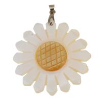 Brass Shell Pendants, with Yellow Shell & White Shell, Sunflower, silver color plated Approx 4mm 