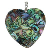 Brass Shell Pendants, with Abalone Shell, Heart, silver color plated Approx 4mm 