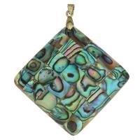 Brass Shell Pendants, with Abalone Shell, Rhombus, gold color plated Approx 4mm 