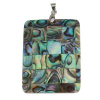Brass Shell Pendants, with Abalone Shell, Rectangle, silver color plated Approx 4mm 