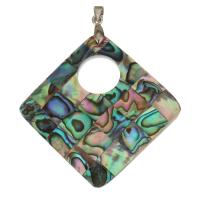 Brass Shell Pendants, with Abalone Shell, Rhombus, silver color plated Approx 4mm 