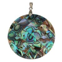 Brass Shell Pendants, with Abalone Shell, Flat Round, silver color plated Approx 4mm 