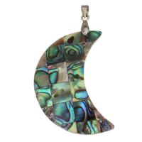 Brass Shell Pendants, with Abalone Shell, Moon, silver color plated Approx 4mm 
