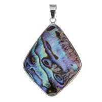 Brass Shell Pendants, with Abalone Shell, Rhombus, silver color plated Approx 