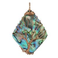 Brass Shell Pendants, with Abalone Shell, Rhombus, rose gold color plated Approx 