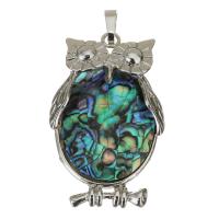 Brass Shell Pendants, with Abalone Shell, Owl, silver color plated Approx 