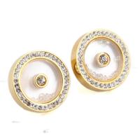 Titanium Steel Stud Earring, with Shell, 18K gold plated, for woman & with rhinestone 