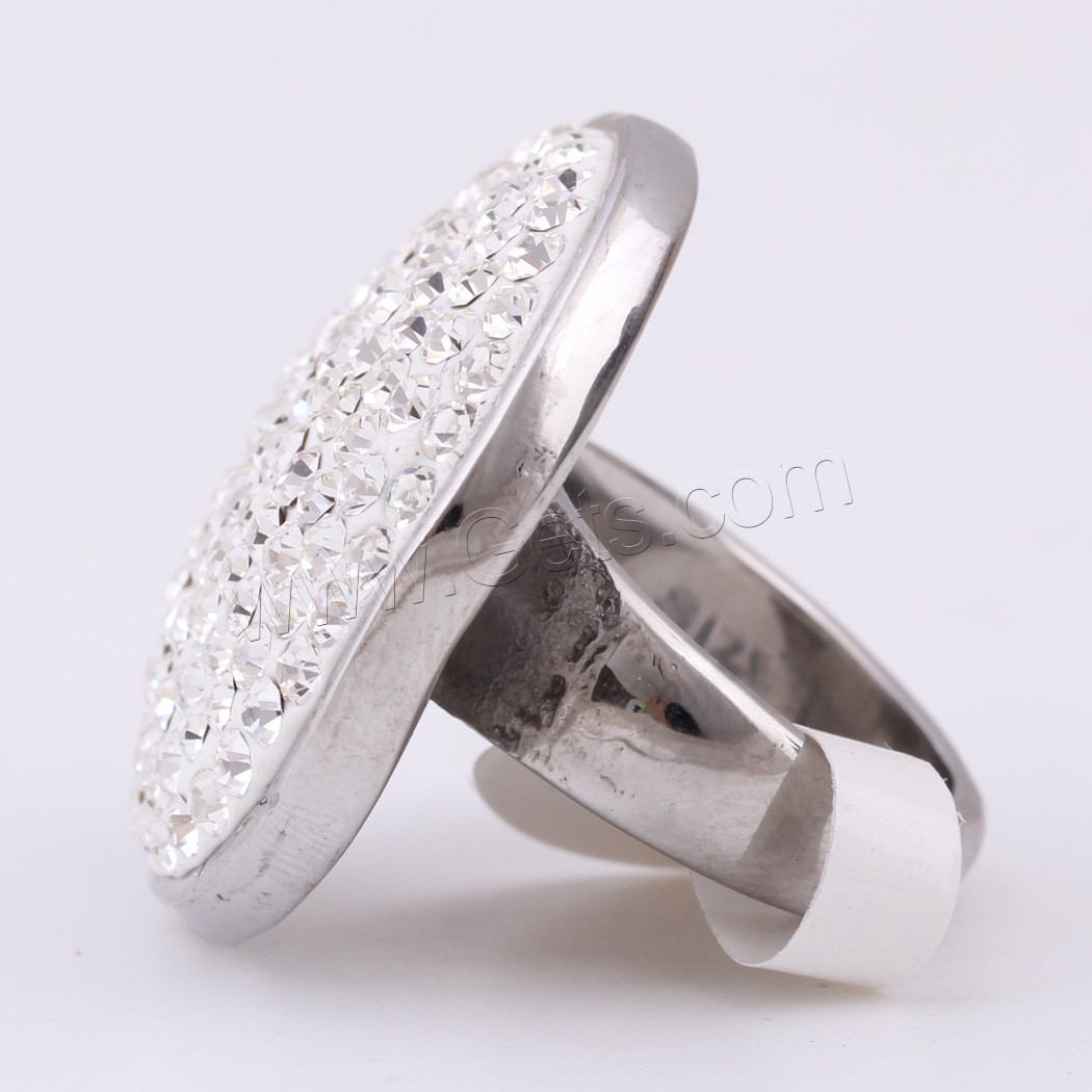 Rhinestone Stainless Steel Finger Ring, with Rhinestone Clay Pave, different size for choice & for woman, more colors for choice, 15mm, US Ring Size:6-9, Sold By PC