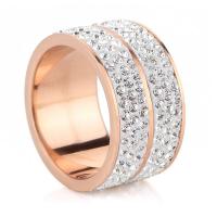 Rhinestone Stainless Steel Finger Ring, with Rhinestone Clay Pave, plated, Unisex 12mm, US Ring .5-12 