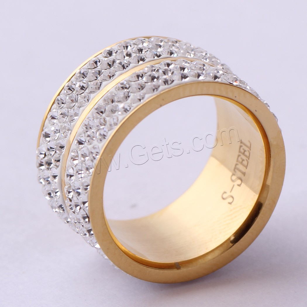 Rhinestone Stainless Steel Finger Ring, with Rhinestone Clay Pave, plated, Unisex & different size for choice, more colors for choice, 12mm, US Ring Size:5.5-12, Sold By PC