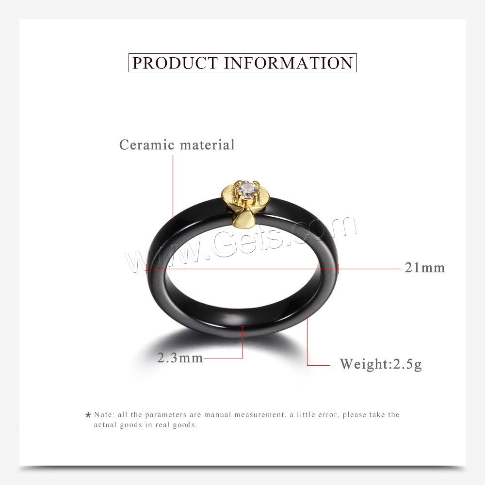 Porcelana anillo, diverso tamaño para la opción & para mujer & con circonia cúbica, más colores para la opción, 21mm, 2.3mm, tamaño:6-10, Vendido por UD