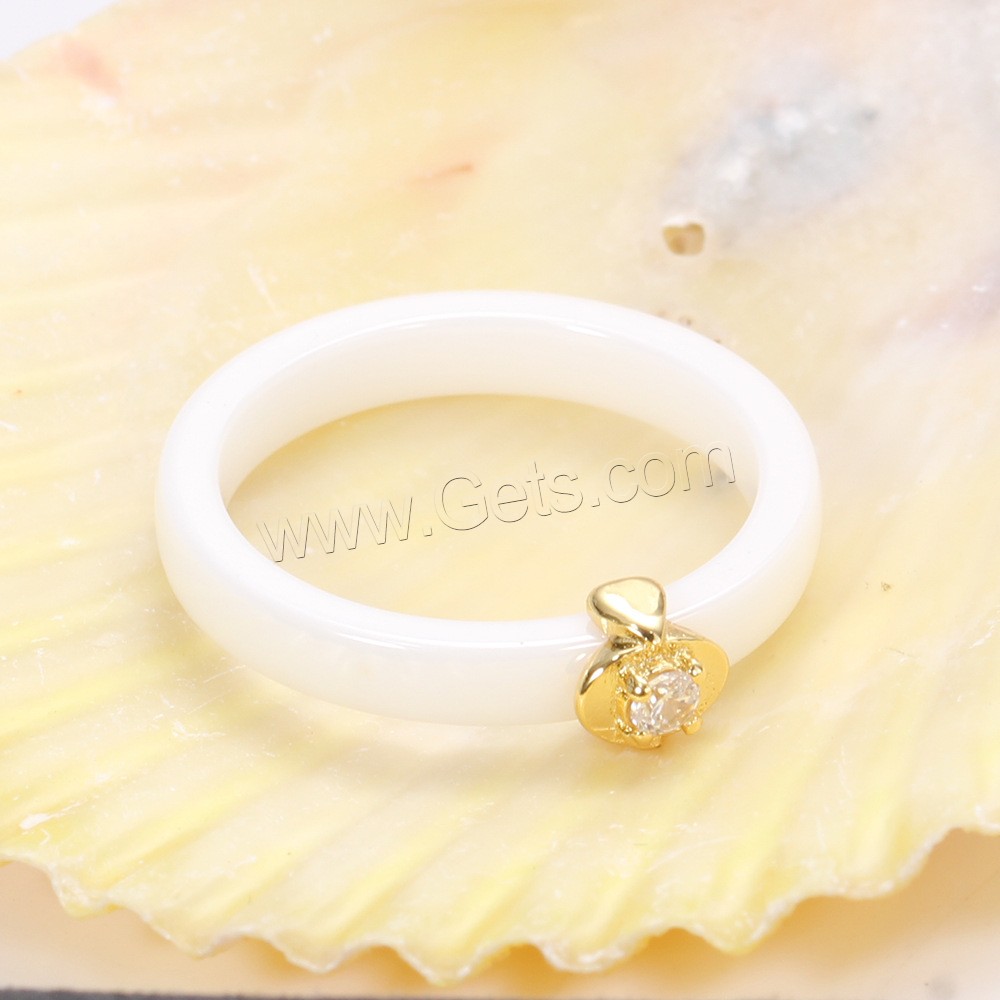 Porcelain Finger Ring, different size for choice & for woman & with cubic zirconia, more colors for choice, 21mm, 2.3mm, US Ring Size:6-10, Sold By PC